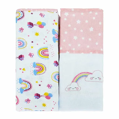 Kit Cueiro Bublim Flanelado E Bordado Arco-Íris - 2 Peças Kit Cueiro Bublim Flanelado E Bordado Arco-Íris - 2 Peças