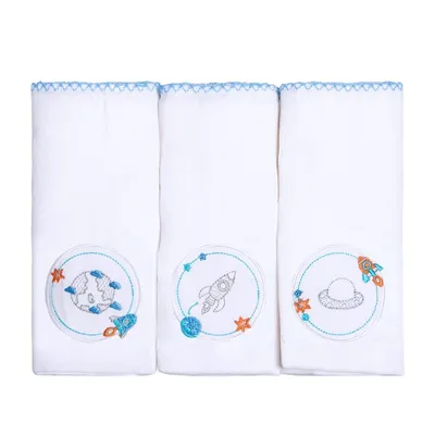 Kit Fralda De Pano Papi Bordados Karinho Planetas - 03 Peças