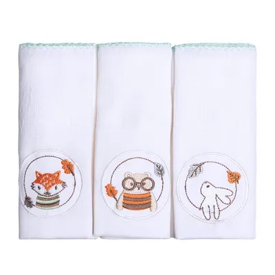 Kit Fralda De Pano Papi Bordados Karinho Bosque - 03 Peças