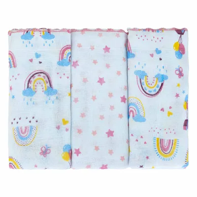 Kit Fralda de Pano Bublim Festonê Arco-Íris - 3 Peças