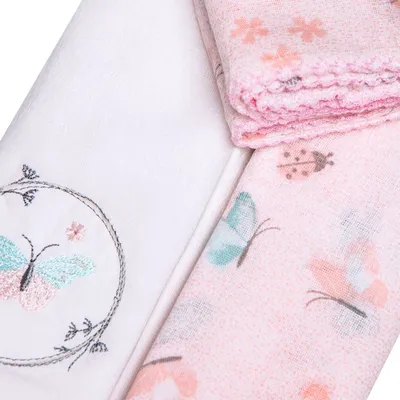 Kit Fralda De Pano Papi Bordados Karinho Borboleta - 03 Peças