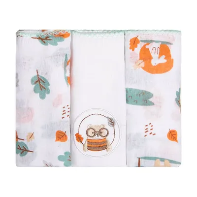 Kit Fralda Papi Bordados Karinho Estampa Bosque - 03 Peças Kit Fralda Papi Bordados Karinho Estampa Bosque - 03 Peças