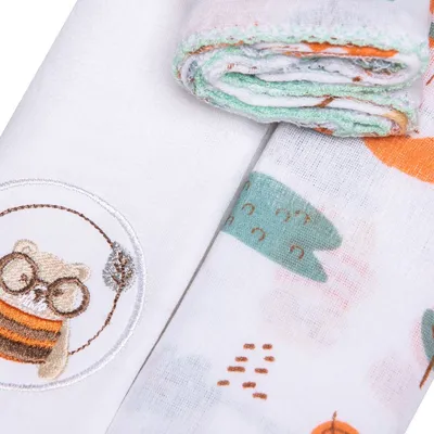 Kit Fralda Papi Bordados Karinho Estampa Bosque - 03 Peças Kit Fralda Papi Bordados Karinho Estampa Bosque - 03 Peças