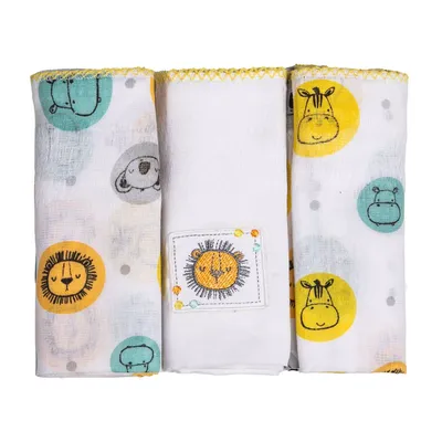 Kit Fralda Papi Bordados Karinho Estampa Bosque - 03 Peças Kit Fralda Papi Bordados Karinho Estampa Bosque - 03 Peças