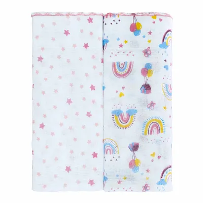 Kit Toalha Fralda Bublim Luxo Festonê Arco-Íris - 2 Peças