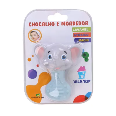 Mordedor Vila Toy Com Chocalho Elefante Azul Mordedor Vila Toy Com Chocalho Elefante Azul