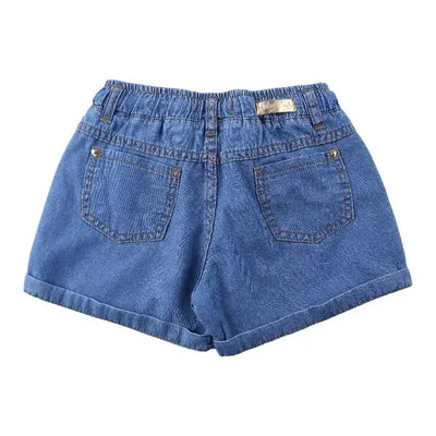 Shorts Jeans Infantil Color Girl Com Cordão E Barra Virada Shorts Jeans Infantil Color Girl Com Cordão E Barra Virada