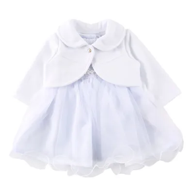Vestido Bebê Din Don Rendado Com Cinto Pérolas E Bolero Vestido Bebê Din Don Rendado Com Cinto Pérolas E Bolero