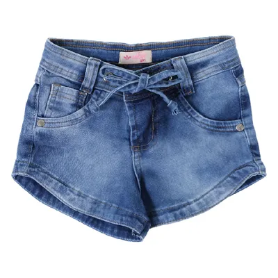 Shorts Jeans Infantil Color Girl Com Cadarço E Bolso Falso Shorts Jeans Infantil Color Girl Com Cadarço E Bolso Falso
