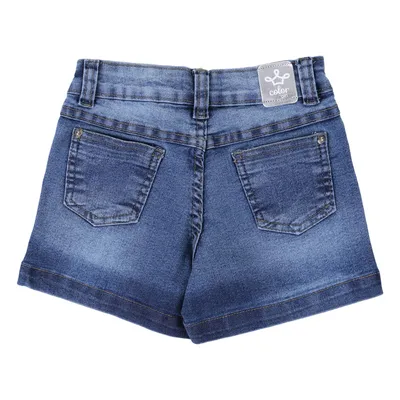 Shorts Jeans Infantil Color Girl Com Lavagem Used Shorts Jeans Infantil Color Girl Com Lavagem Used