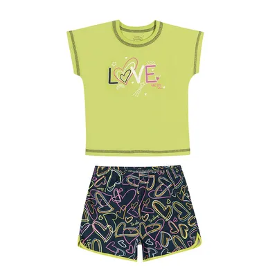 Pijama Curto Infantil Elian Estampa Love Corações